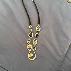 LIA SOPHIA Teardrop Crystal Pendant Night Moves Necklace Nickel Tone Black Suede